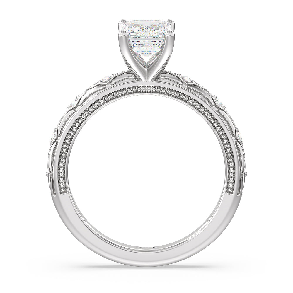Vintage Blossom Engagement Ring with Emerald Cut Diamond in 14KT Platinum view 2
