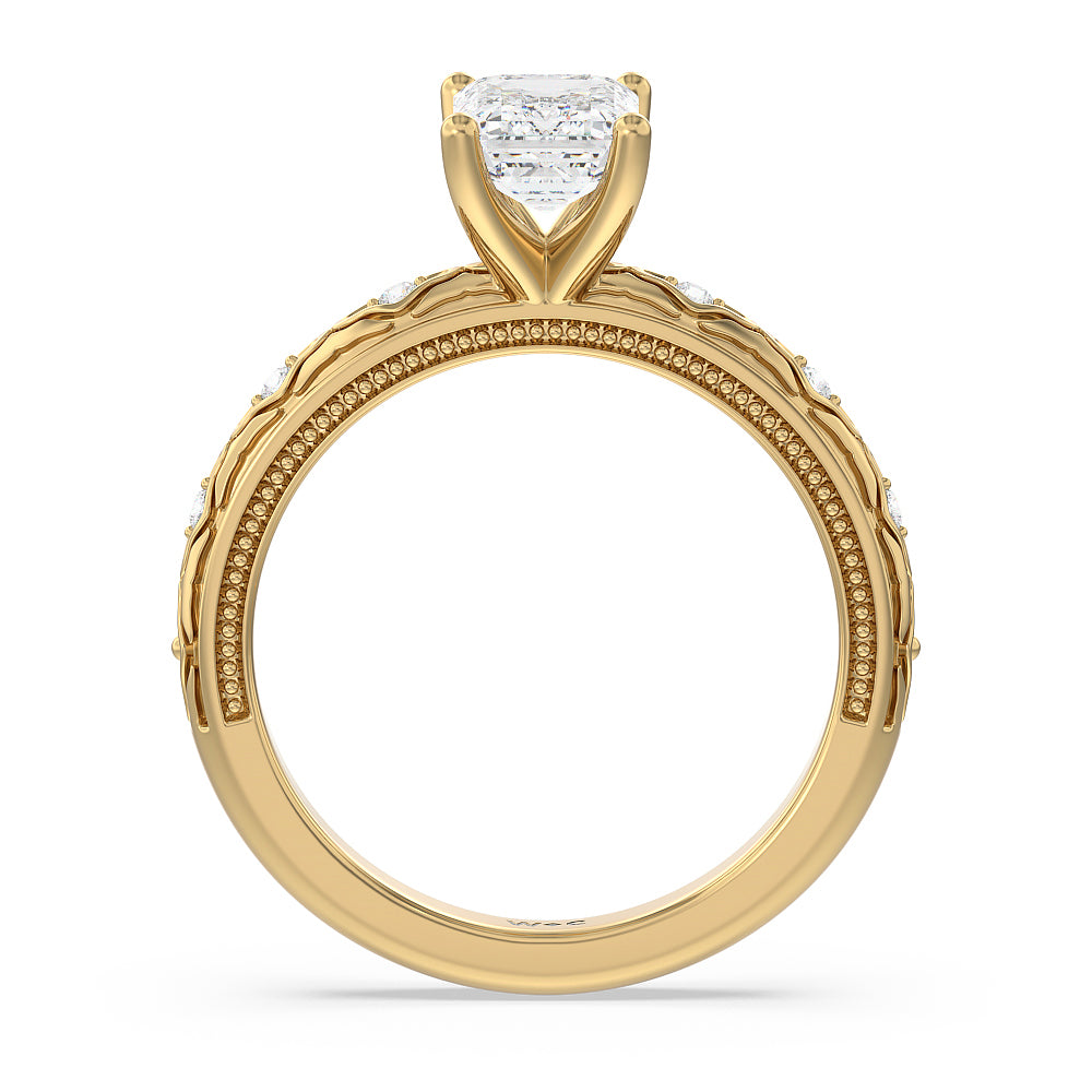Vintage Blossom Engagement Ring with Emerald Cut Diamond in 14KT Yellow Gold view 2
