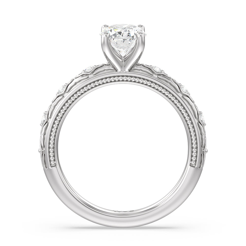 Vintage Blossom Engagement Ring with Oval Cut Diamond in 14KT Platinum view 2

