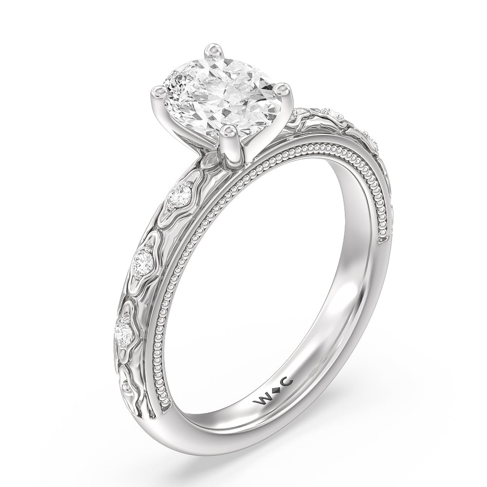 Vintage Blossom Engagement Ring with Oval Cut Diamond in 14KT Platinum view 3
