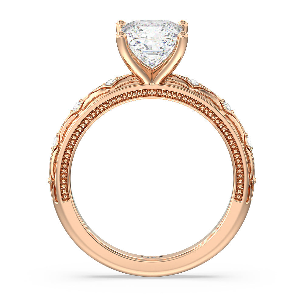 Vintage Blossom Engagement Ring with Princess Cut Diamond in 14KT Rose Gold view 2
