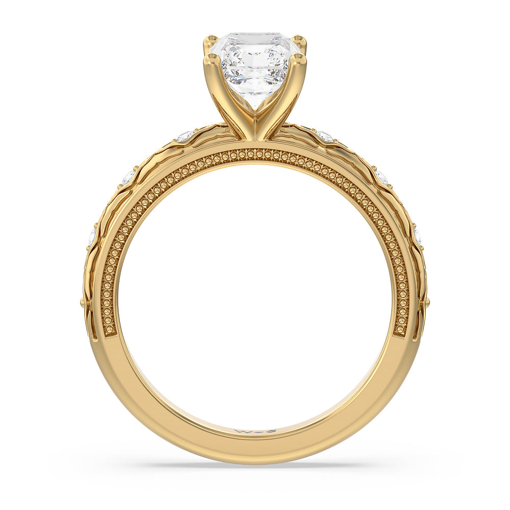 Vintage Blossom Engagement Ring with Radiant Cut Diamond in 14KT Yellow Gold view 2
