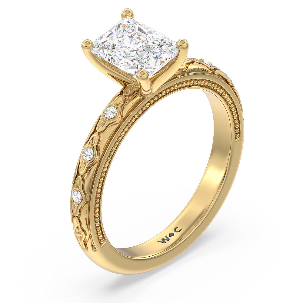 Vintage Blossom Engagement Ring with Radiant Cut Diamond in 14KT Yellow Gold view 3
