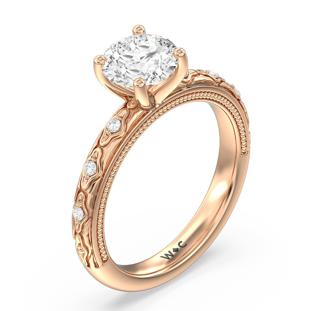 Vintage Blossom Engagement Ring with Round Cut Diamond in 14KT Rose Gold view 3
