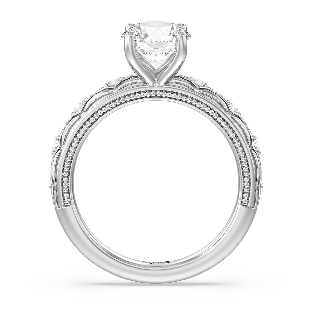 Vintage Blossom Engagement Ring with Round Cut Diamond in 14KT Platinum view 2
