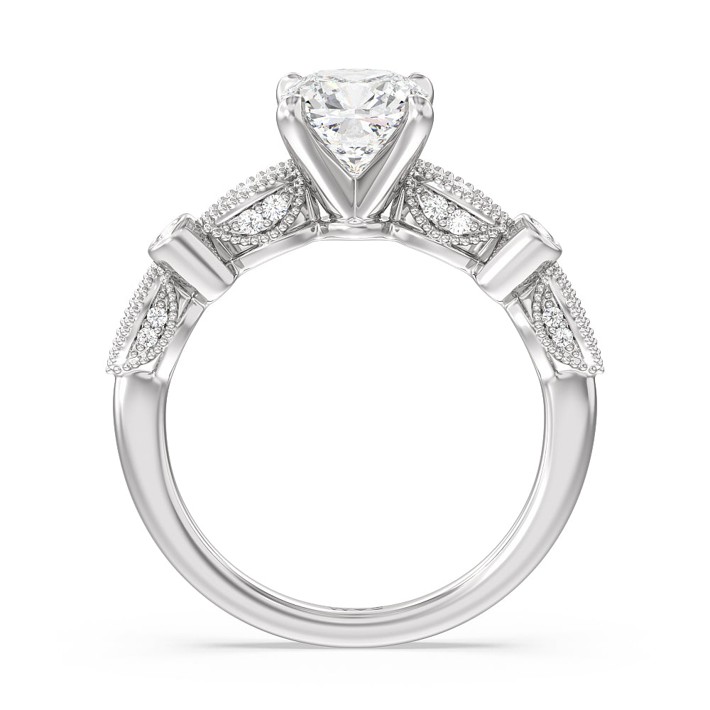 Vintage Art Deco Ring with Cushion Cut Diamond in 14KT Platinum view 2
