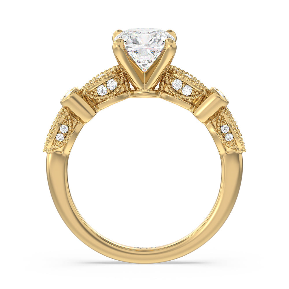 Vintage Art Deco Ring with Cushion Cut Diamond in 14KT Yellow Gold view 2
