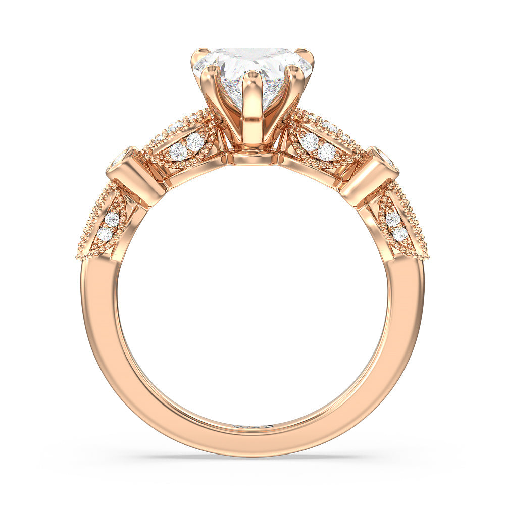 Vintage Art Deco Ring with Heart Cut Diamond in 14KT Rose Gold view 2
