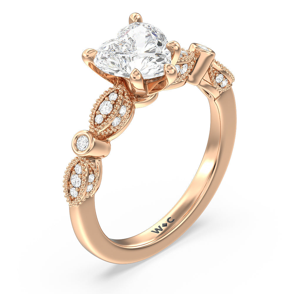 Vintage Art Deco Ring with Heart Cut Diamond in 14KT Rose Gold view 3
