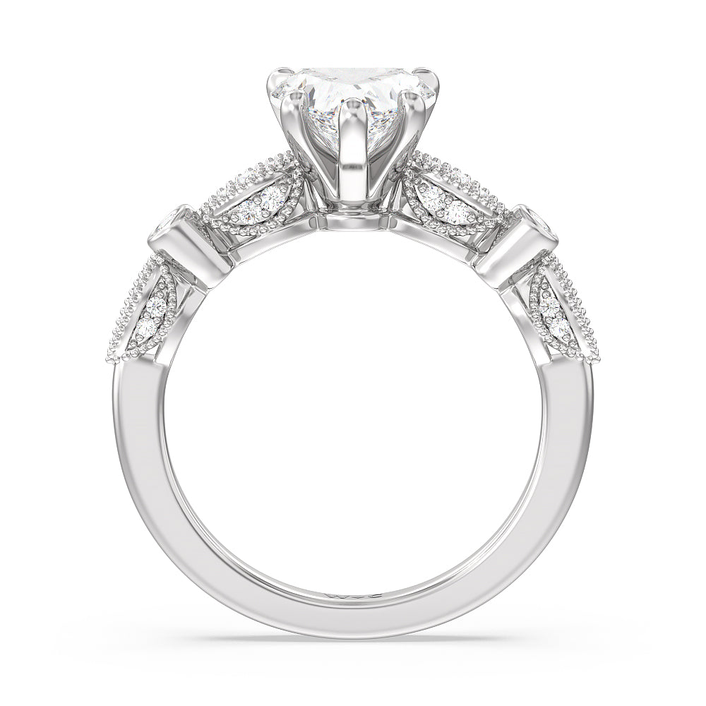 Vintage Art Deco Ring with Heart Cut Diamond in 14KT Platinum view 2
