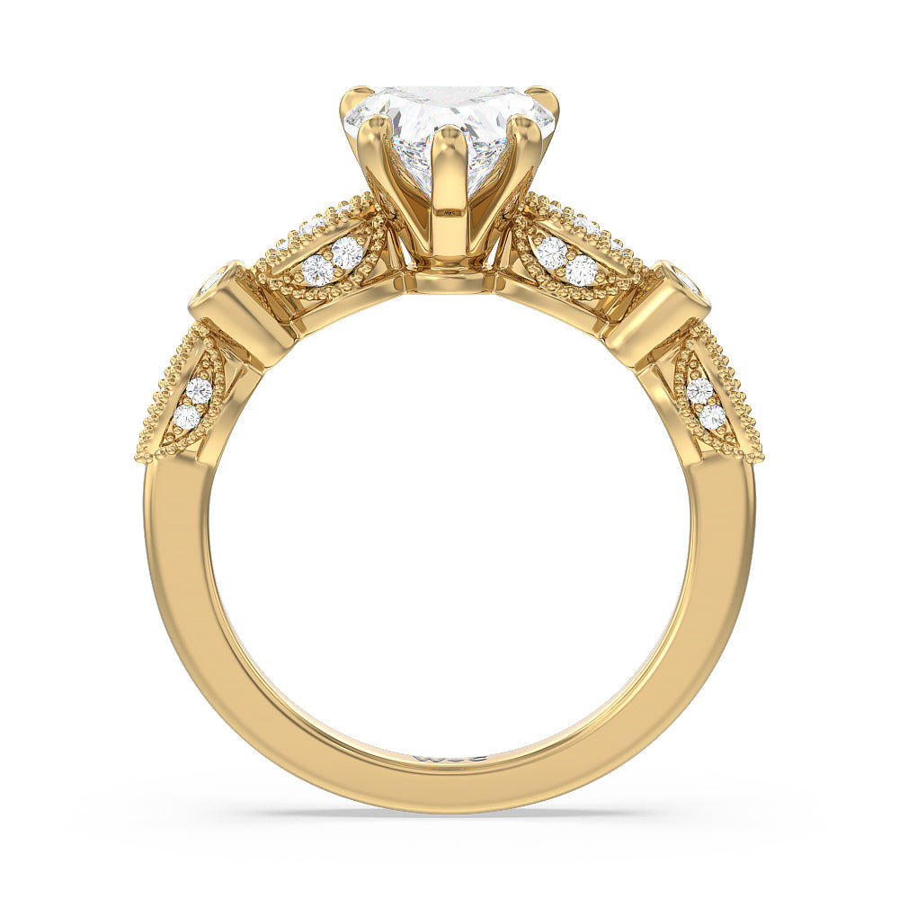 Vintage Art Deco Ring with Heart Cut Diamond in 14KT Yellow Gold view 2
