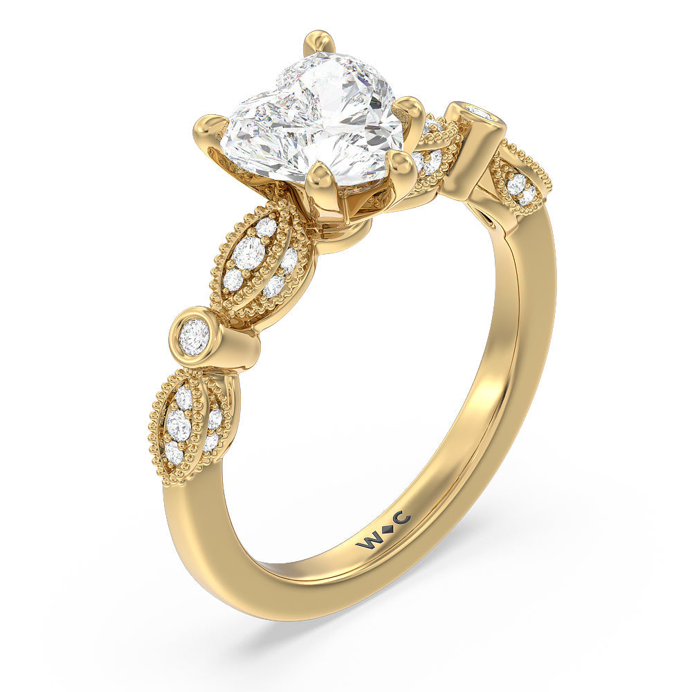 Vintage Art Deco Ring with Heart Cut Diamond in 14KT Yellow Gold view 3
