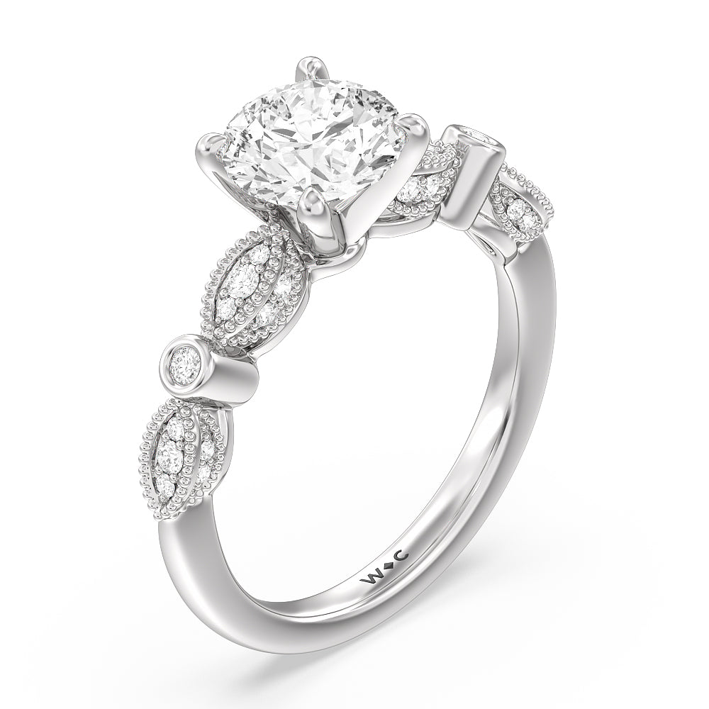 Vintage Art Deco Ring with Round Cut Diamond in 14KT Platinum view 3
