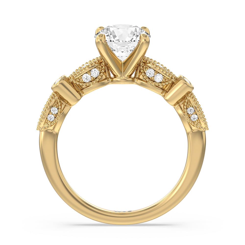 Vintage Art Deco Ring with Round Cut Diamond in 14KT Yellow Gold view 2
