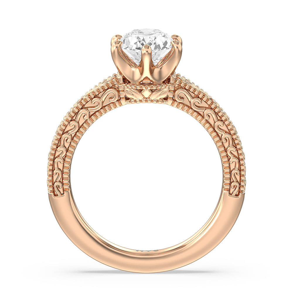 Vintage Carved Orchard Solitaire Engagement Ring with Oval Cut Diamond in 14KT Rose Gold view 2
