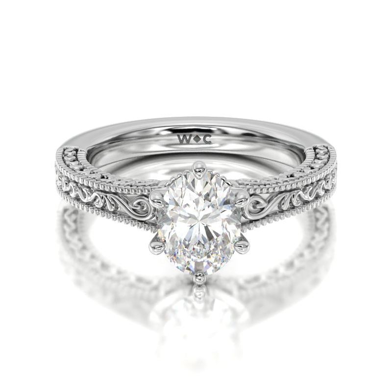Vintage Carved Orchard Solitaire Engagement Ring