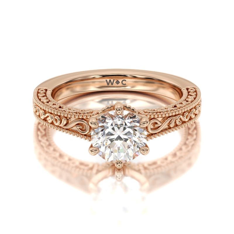 Vintage Carved Orchard Solitaire Engagement Ring