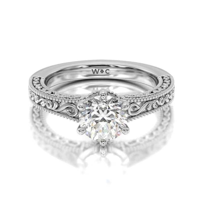 Vintage Carved Orchard Solitaire Engagement Ring
