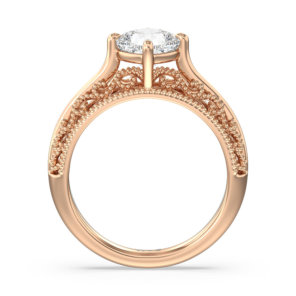 Cushion Cut Vintage Filigree Engagement Ring with Lab Grown Diamond in 14KT Rose Gold view 2
