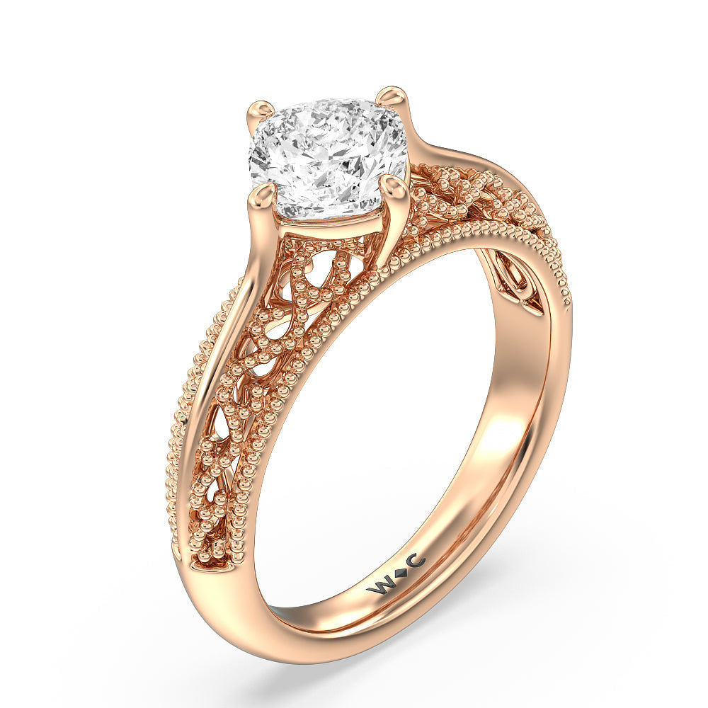 Cushion Cut Vintage Filigree Engagement Ring with Lab Grown Diamond in 14KT Rose Gold view 3
