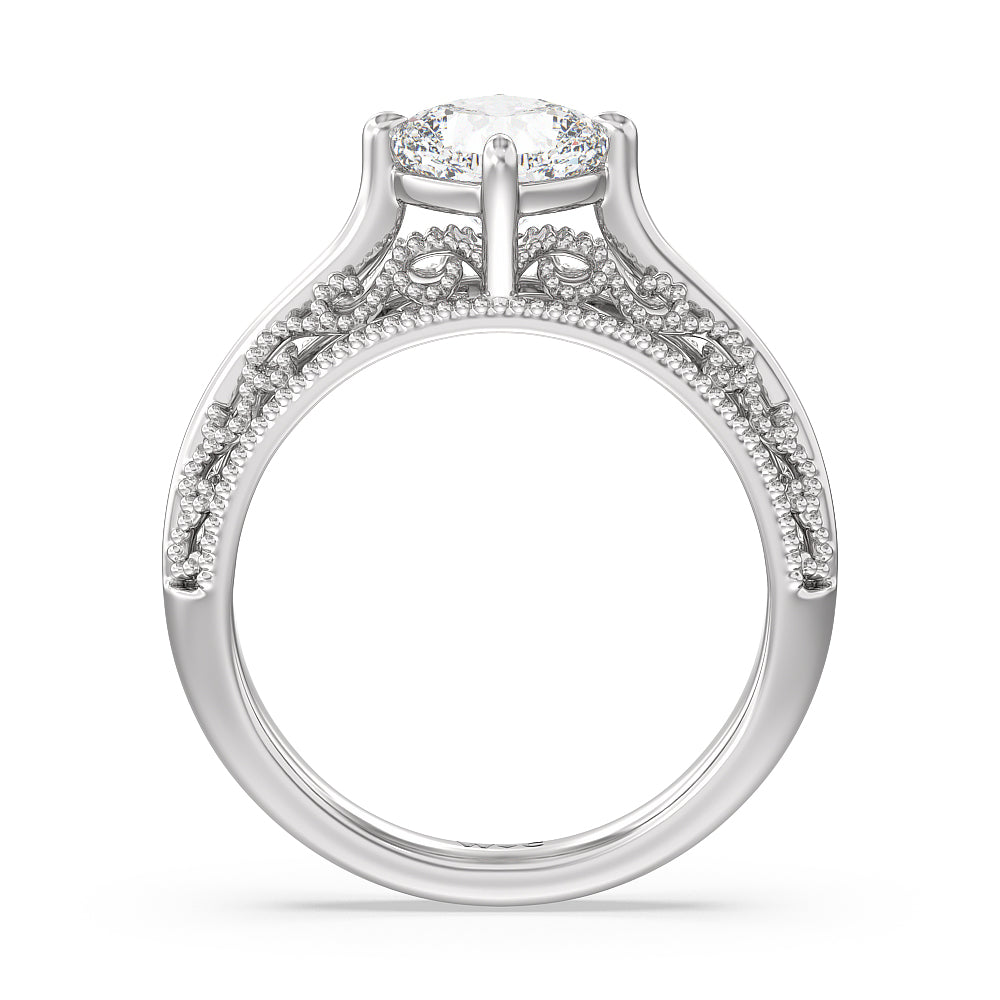 Cushion Cut Vintage Filigree Engagement Ring with Lab Grown Diamond in 14KT Platinum view 2
