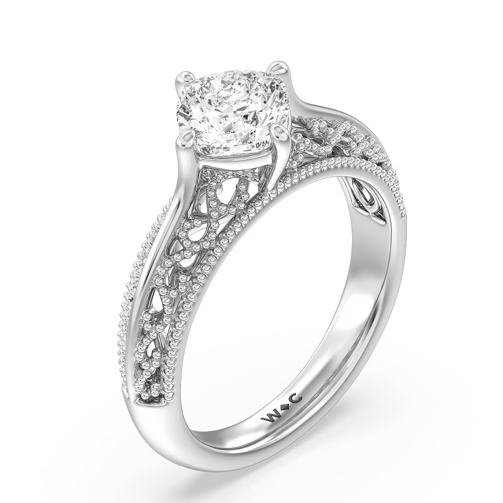 Cushion Cut Vintage Filigree Engagement Ring with Lab Grown Diamond in 14KT Platinum view 3

