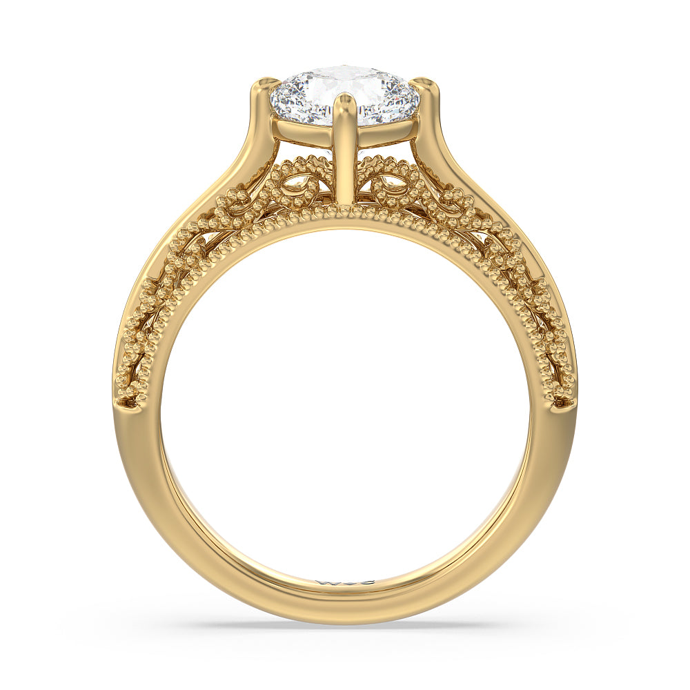 Cushion Cut Vintage Filigree Engagement Ring with Lab Grown Diamond in 14KT Yellow Gold view 2
