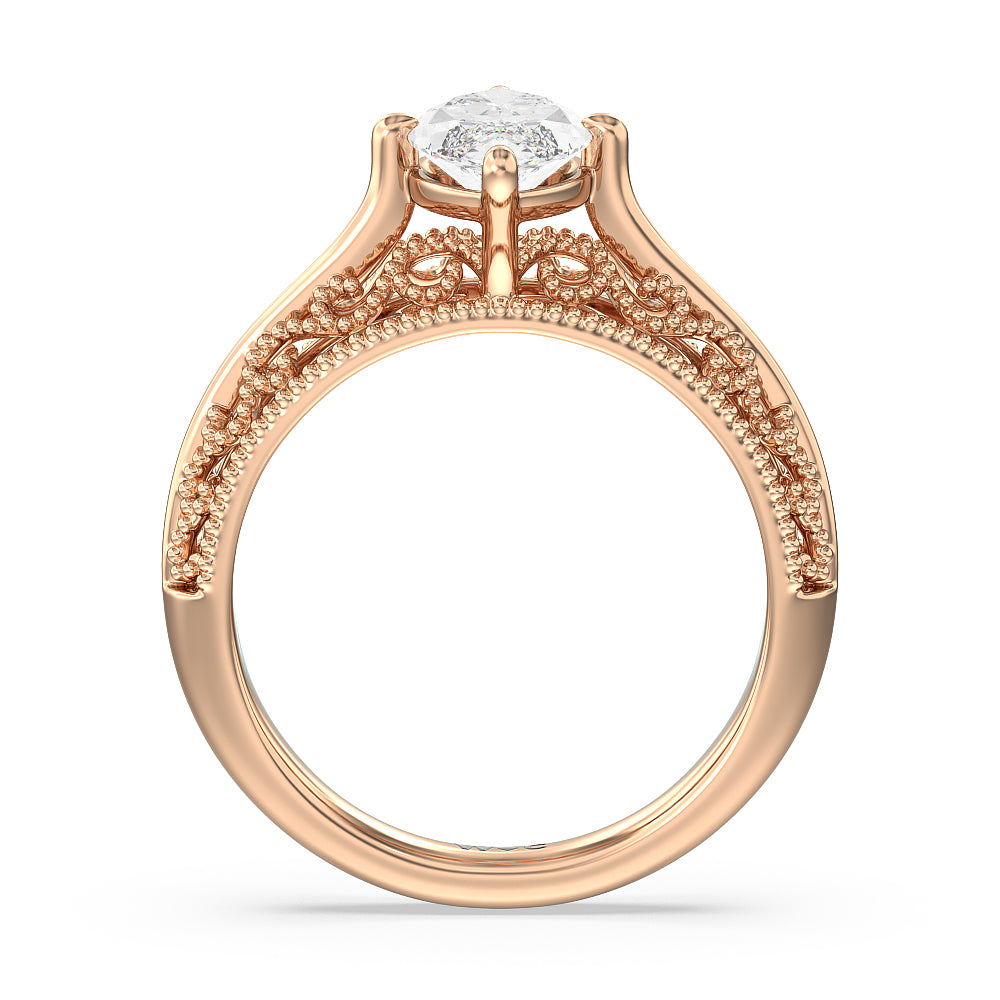 Marquise Cut Vintage Filigree Engagement Ring with Lab Grown Diamond in 14KT Rose Gold view 2
