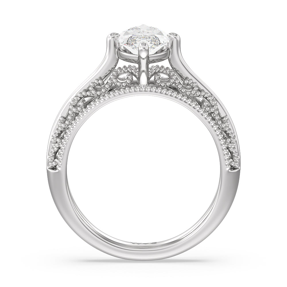 Marquise Cut Vintage Filigree Engagement Ring with Lab Grown Diamond in 14KT Platinum view 2
