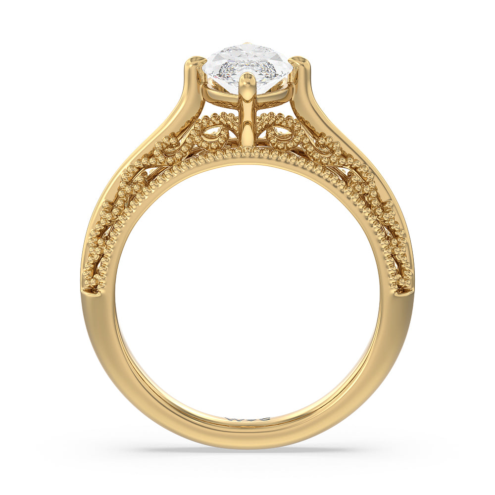 Marquise Cut Vintage Filigree Engagement Ring with Lab Grown Diamond in 14KT Yellow Gold view 2
