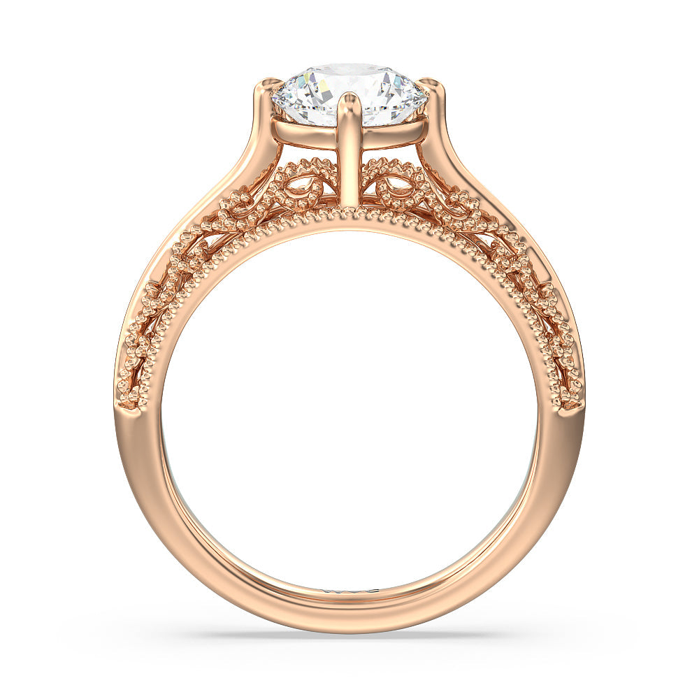 Round Cut Vintage Filigree Engagement Ring with Lab Grown Diamond in 14KT Rose Gold view 2
