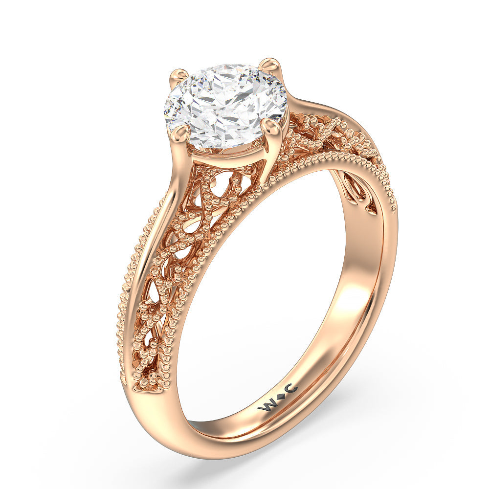 Round Cut Vintage Filigree Engagement Ring with Lab Grown Diamond in 14KT Rose Gold view 3

