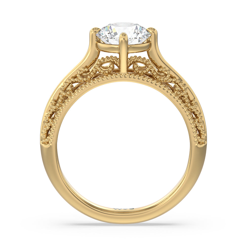 Round Cut Vintage Filigree Engagement Ring with Lab Grown Diamond in 14KT Yellow Gold view 2
