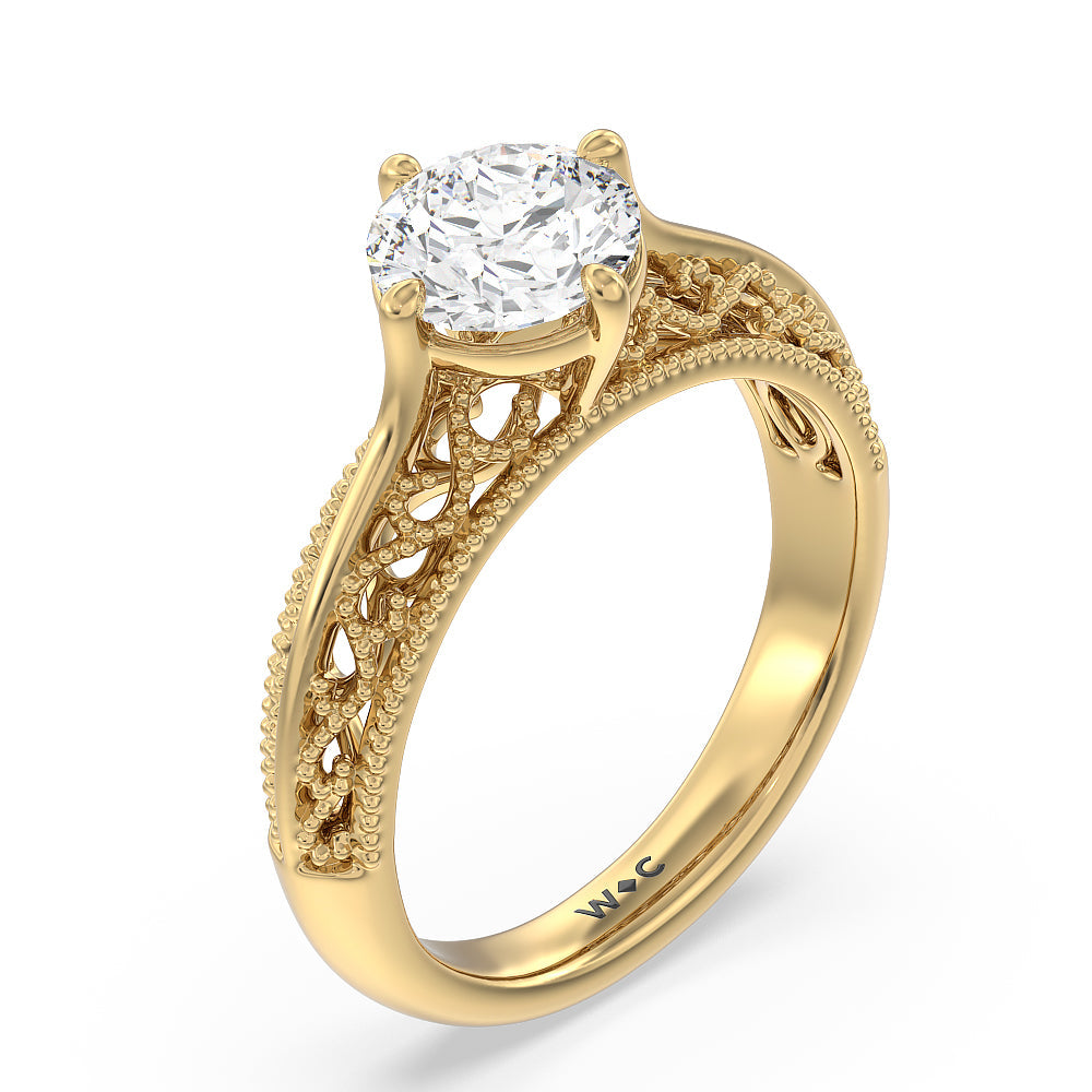 Round Cut Vintage Filigree Engagement Ring with Lab Grown Diamond in 14KT Yellow Gold view 3

