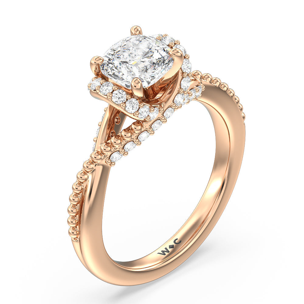 Cushion Cut Vintage Glamour Ribbon Diamond Engagement Ring with Lab Grown Diamond in 14KT Rose Gold view 3
