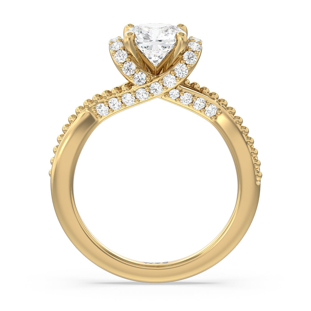 Cushion Cut Vintage Glamour Ribbon Diamond Engagement Ring with Lab Grown Diamond in 14KT Yellow Gold view 2
