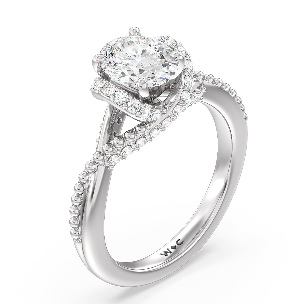 Oval Cut Vintage Glamour Ribbon Diamond Engagement Ring with Lab Grown Diamond in 14KT Platinum view 3
