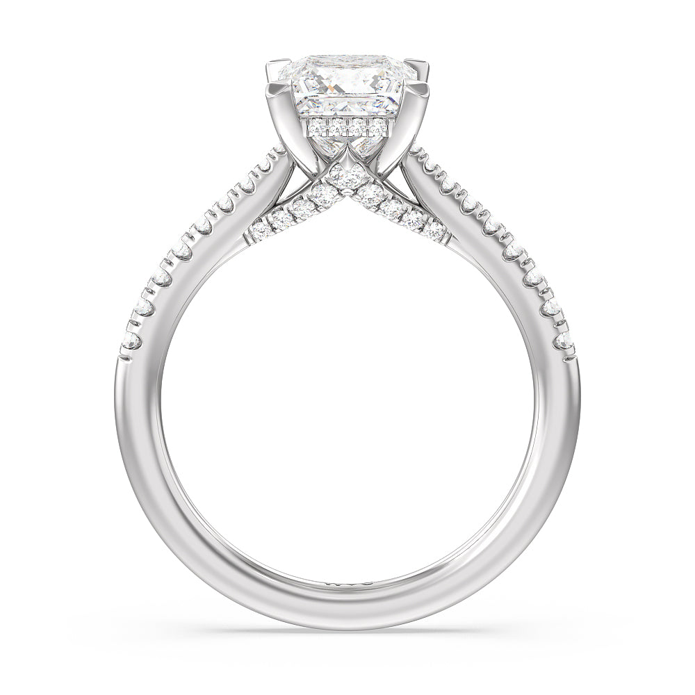 Tapered Pave Diamond Hidden Halo Ring with Princess Cut Diamond in 14KT Platinum view 2
