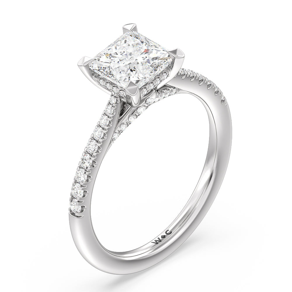 Tapered Pave Diamond Hidden Halo Ring with Princess Cut Diamond in 14KT Platinum view 3
