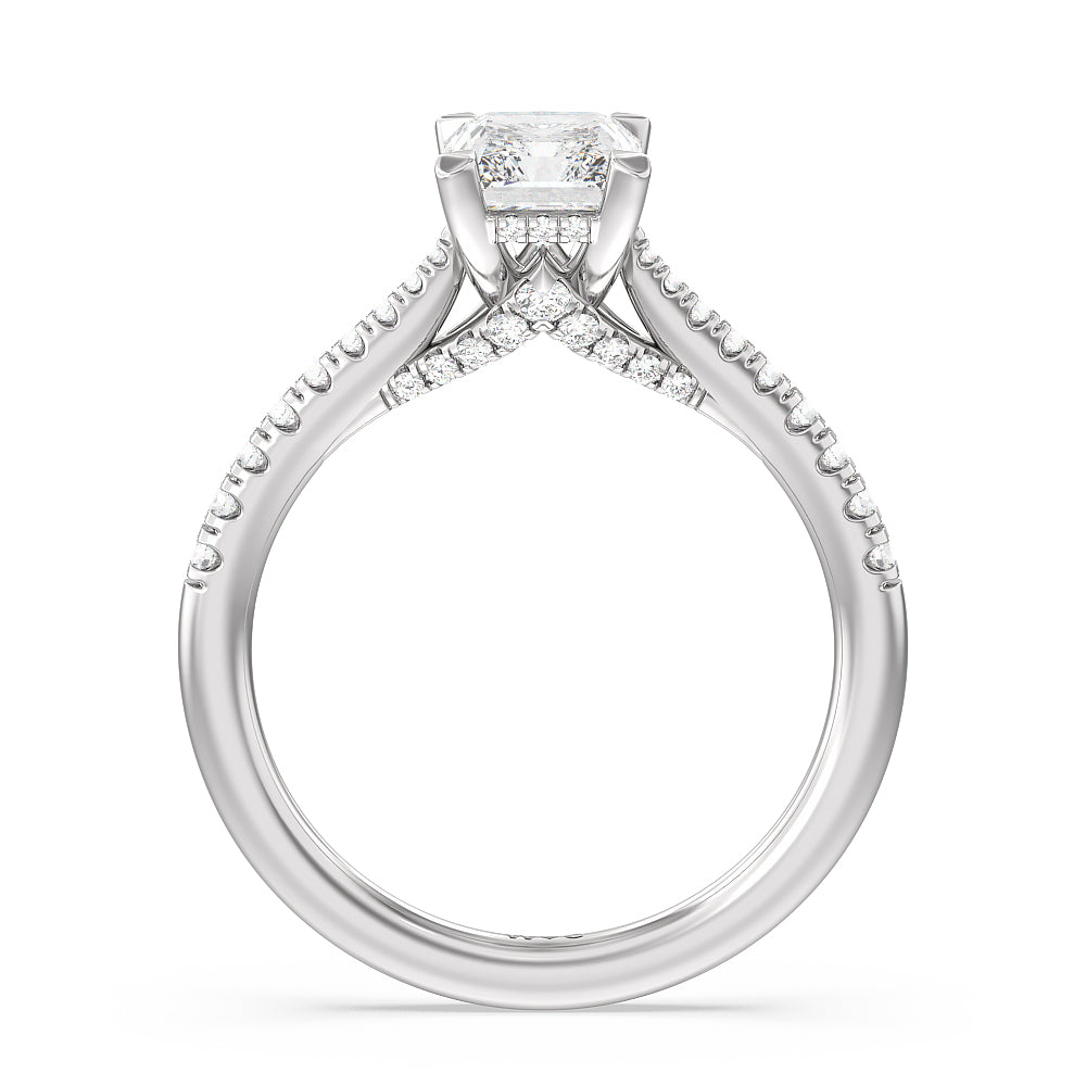 Tapered Pave Diamond Hidden Halo Ring with Radiant Cut Diamond in 14KT Platinum view 2
