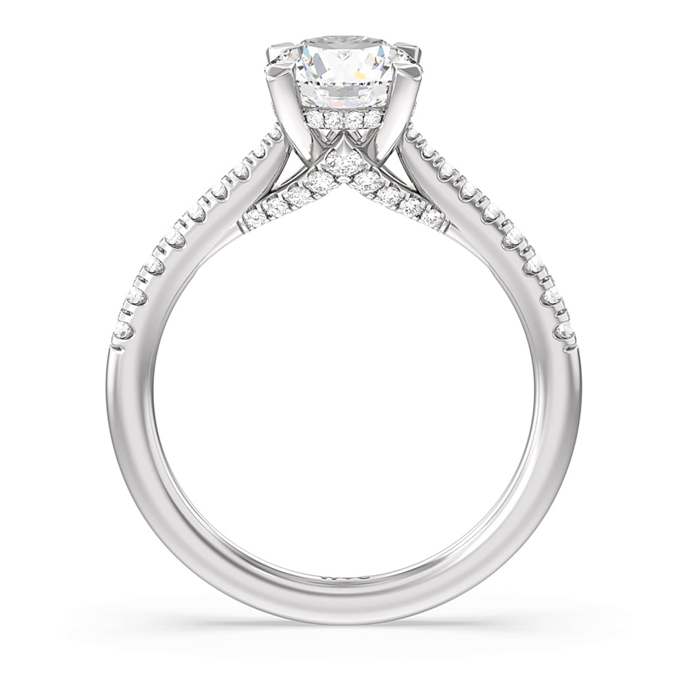 Tapered Pave Diamond Hidden Halo Ring with Round Cut Diamond in 14KT Platinum view 2
