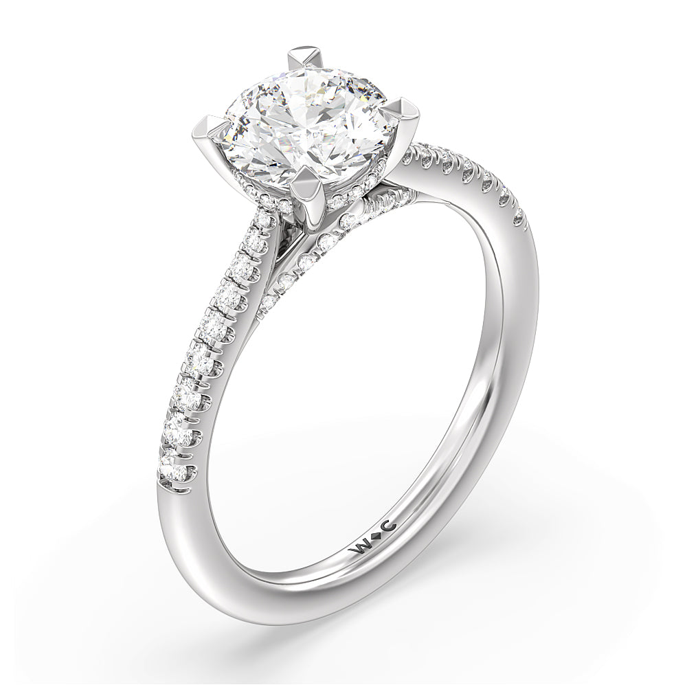 Tapered Pave Diamond Hidden Halo Ring with Round Cut Diamond in 14KT Platinum view 3
