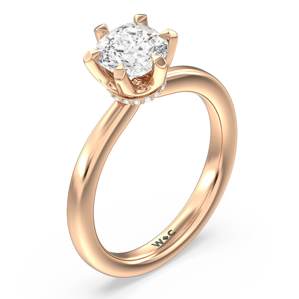 Cushion Cut 6 Claw Hidden Halo Engagement Ring with Lab Grown Diamond in 14KT Rose Gold view 3
