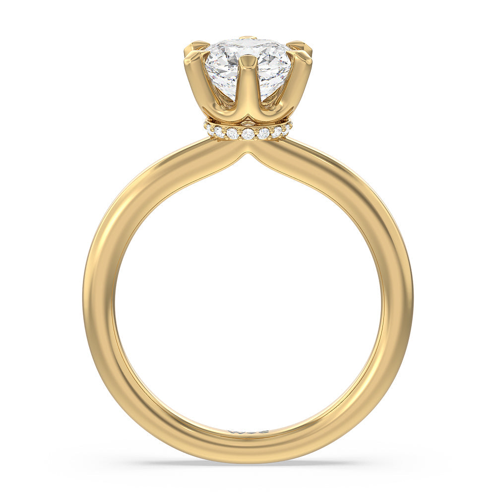 Cushion Cut 6 Claw Hidden Halo Engagement Ring with Lab Grown Diamond in 14KT Yellow Gold view 2

