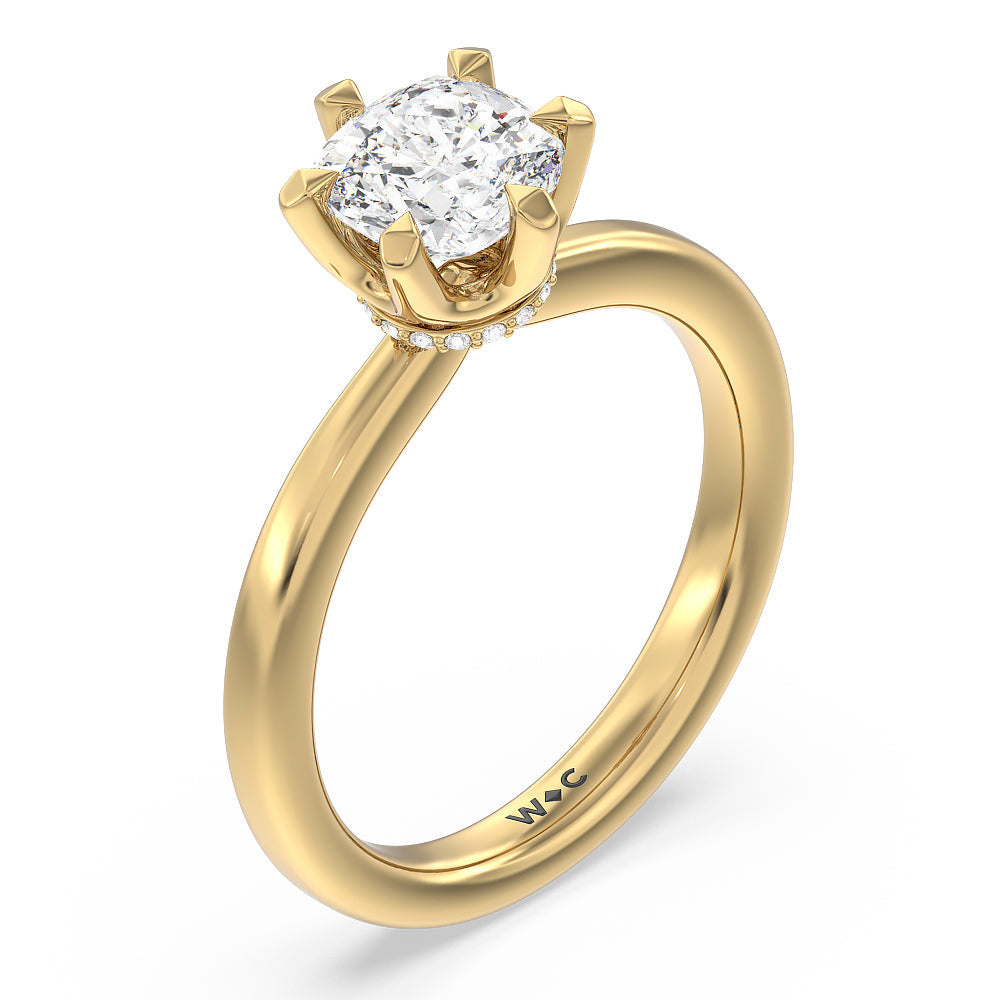 Cushion Cut 6 Claw Hidden Halo Engagement Ring with Lab Grown Diamond in 14KT Yellow Gold view 3

