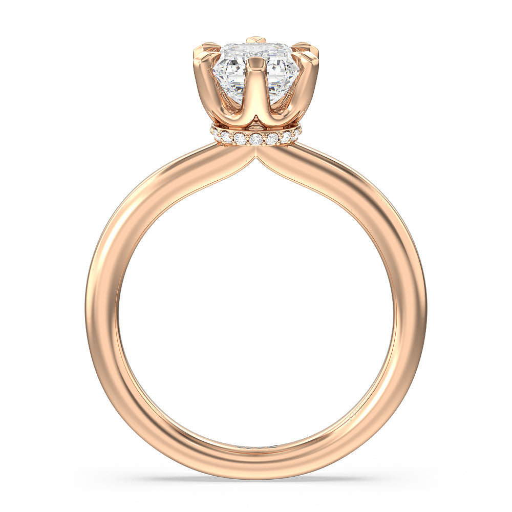 Emerald Cut 6 Claw Hidden Halo Engagement Ring with Lab Grown Diamond in 14KT Rose Gold view 2
