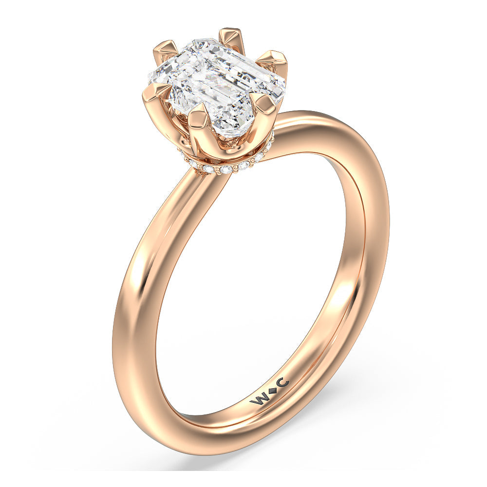 Emerald Cut 6 Claw Hidden Halo Engagement Ring with Lab Grown Diamond in 14KT Rose Gold view 3
