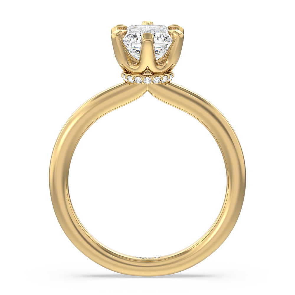 Emerald Cut 6 Claw Hidden Halo Engagement Ring with Lab Grown Diamond in 14KT Yellow Gold view 2

