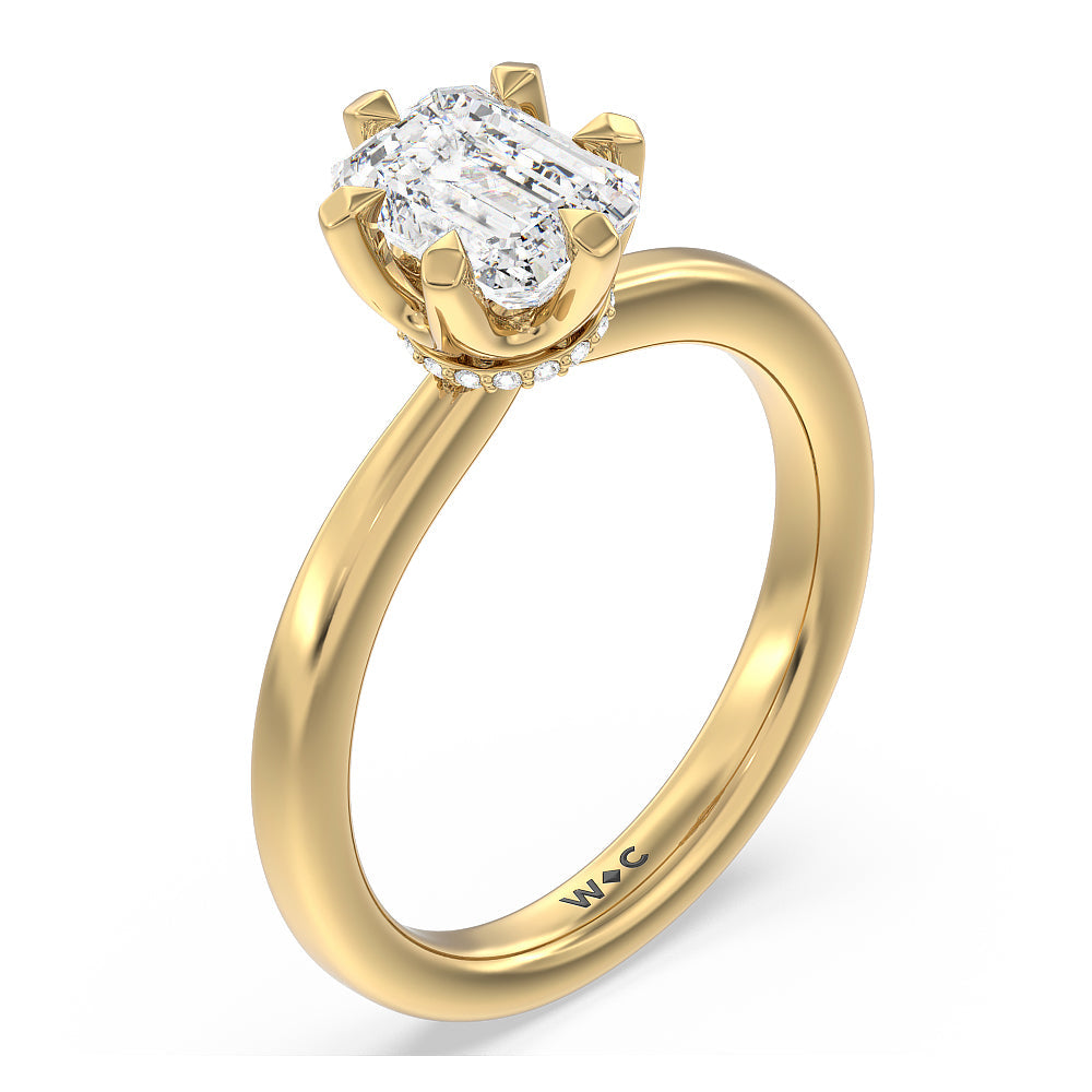 Emerald Cut 6 Claw Hidden Halo Engagement Ring with Lab Grown Diamond in 14KT Yellow Gold view 3
