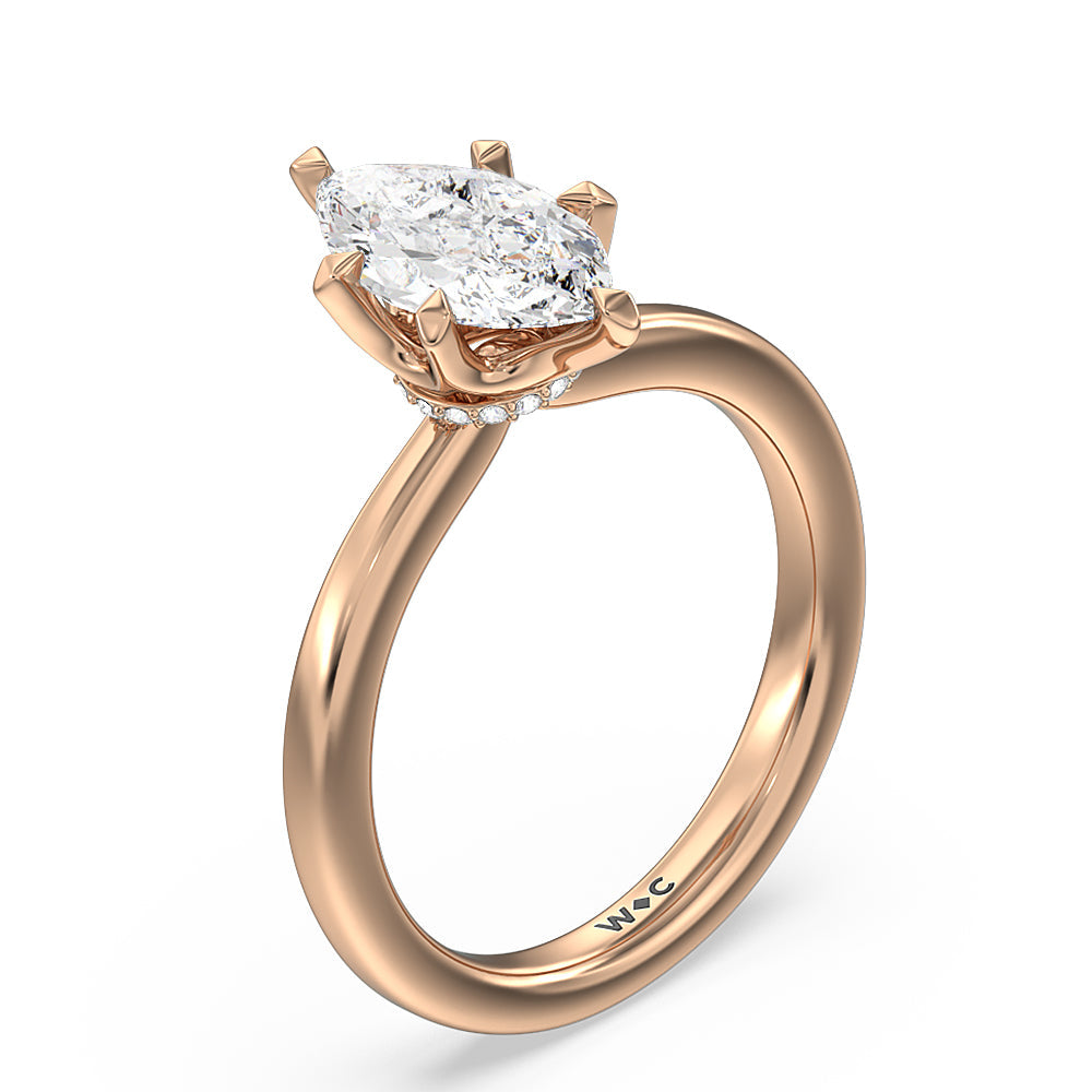 Marquise Cut 6 Claw Hidden Halo Engagement Ring with Lab Grown Diamond in 14KT Rose Gold view 3
